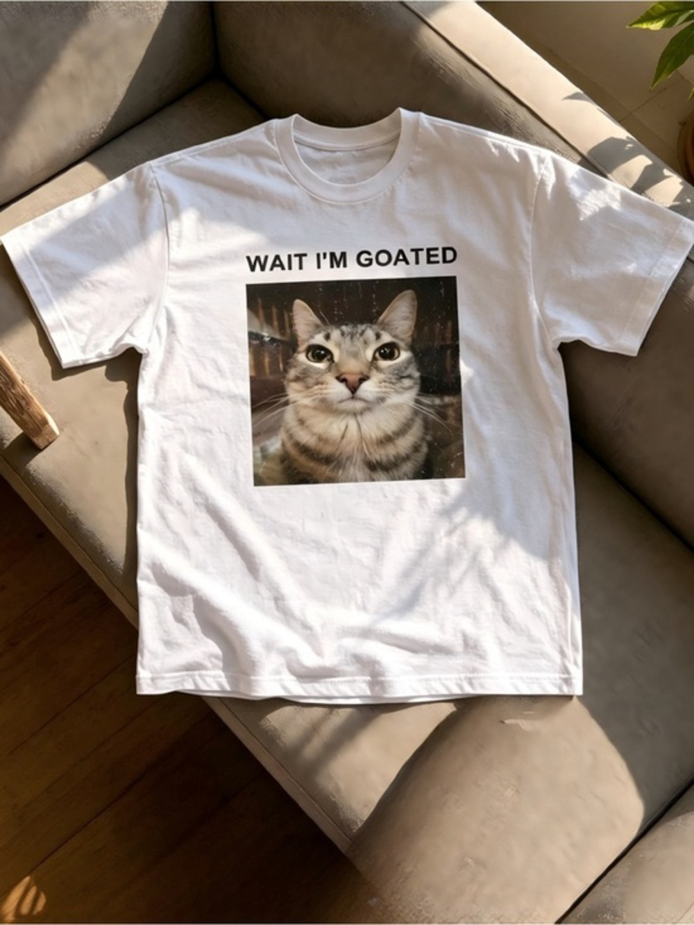 White Cat Graphic T‑Shirt - "Wait I'm Goated"